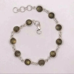 Authentic Fiery Labradorite Solid 925 Sterling Silver Adjustable Bracelet NWT